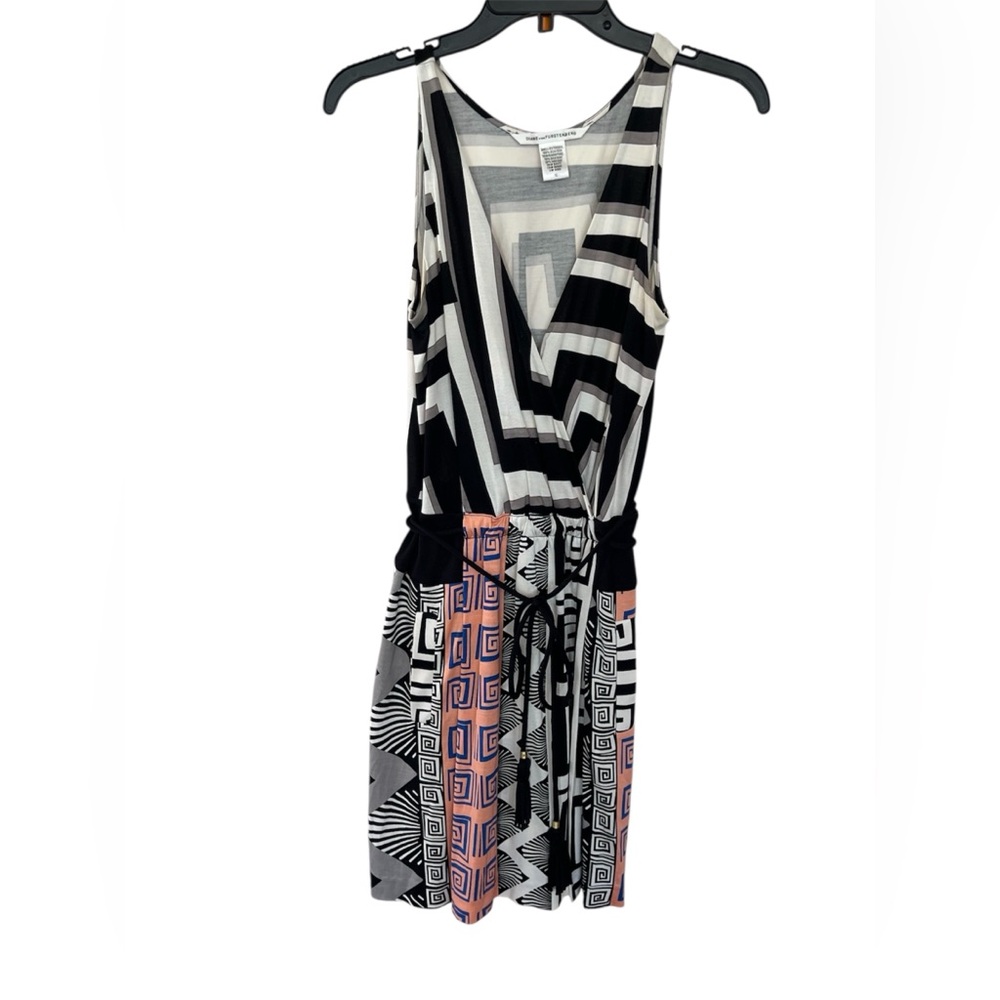 Diane Von Furstenberg Black and White Sleeveless Mini Sundress. 36” top-hem.